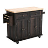 Butcher Block Wood Kitchen Cabinet Rolling Kitchen Island Storage Trolley Cart