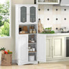 Tempered Glass Door Pantry Cabinet Tall Storage Cabinet-White