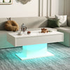 White High Gloss Coffee Table with LED RGB Lights 2 Drawer Storage Living Room