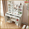 Dressing Table LED Light Makeup Desk w/Mirror and Stool Cabinet Drawer Shelves