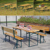 Beer Table & Bench Set Outdoor Wooden Folding Trestle Garden Furniture Iron Legs