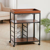 Walnut Wooden Drinks Storage Trolley Kitchen Tea Serving Cart Display Wine Rack
