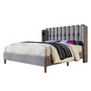 UPHOLSTERED BED 4FT6 DOUBLE BED FRAME WITH WOOD SLATS & WINGED HEADBOARD, GREY