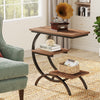 C Shaped End Table, 3 Tier Industrial Small Side Table Wood Bedside Table