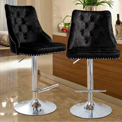 Adjustable Crushed Velvet Bar Stools Swivel Kitchen Pub Barstool W/ Footrest