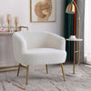 White Teddy Fabric Armchair Accent Chair Gold Metal Legs for Living Room Bedroom