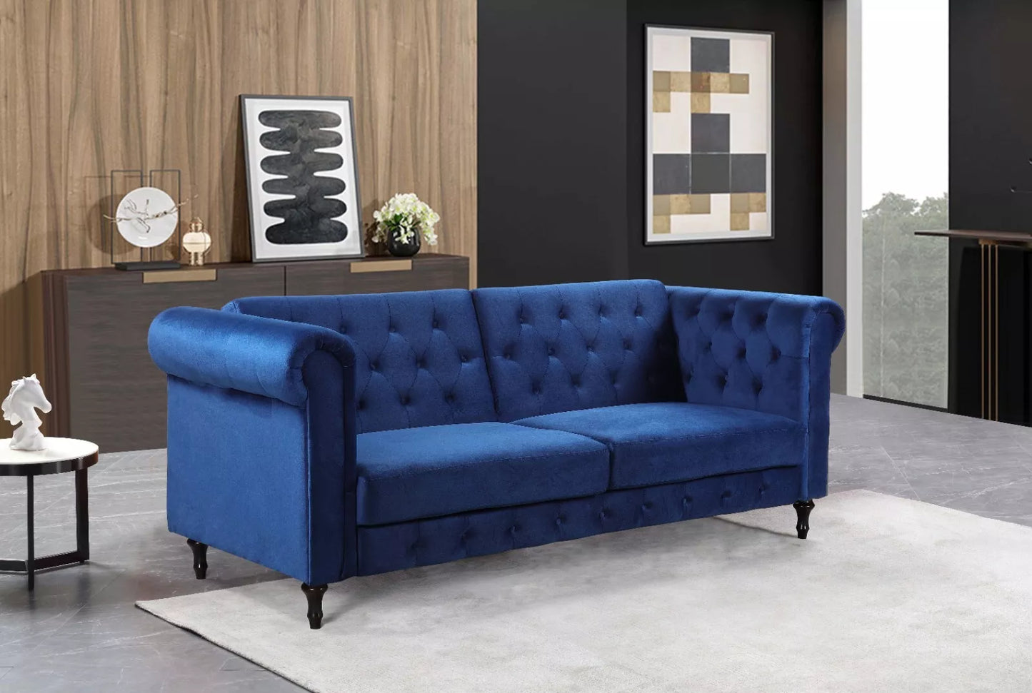 Sofa Bed Velvet Chesterfield 3 Seater Style Green Blue Grey Sofabed Button Back