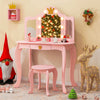 Kids Princess Vanity Table & Chair Set w/Pull-out Drawer & Stool-Pink