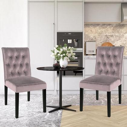 2pc Velvet Dining Chairs Padded Seat Retro Button Black Wooden Legs Home Kitchen
