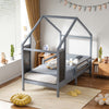 Kid House Bed Frame Single Bed Solid Wood House Shape Toddler Child Floor Frame