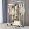 Rolling Clothes Garment Rack Double Pole Hanging Rail On Wheels w/ Shelf