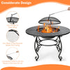 4 in 1 Outdoor Fire Pit Dining Table Round Wood Burning Fire Bowl W/ Mesh Cover
