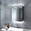 LED Bathroom Mirror Black Cabinet with Shaver Socket 500x700 Single Door Button