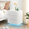 LED Bedside Table Cabinets Front High Gloss Chest of 3 Drawers Nightstand