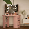 Corner Dressing Table with LED Lights Vanity Makeup Desk with Mirror & 5 Drawers