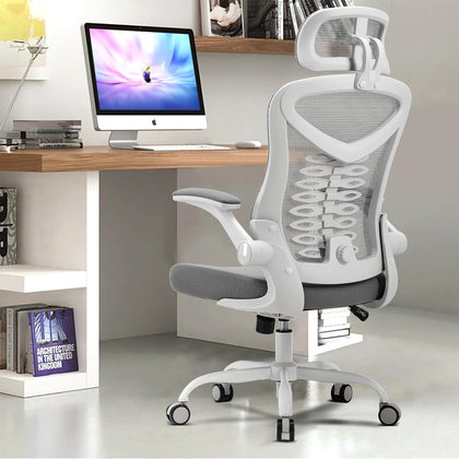 Magic Life Office Chair, Adjustable Desk Chair Flip-up Armrest Headrest - white