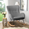 Solid Wood Rocking Chair Upholstered Linen/Velvet Fabric High Back Lounge Seat