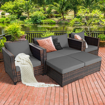 5-Piece Outdoor Patio Conversation Set Loveseat and 2 Ottoman