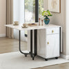 Folding Dining Table, Rolling Kitchen Table with Storage Cupboard and Drawers
