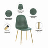 2x Green PU Leather Dining Chairs Golden Legs&Round Clear Glass Dining Table Set