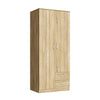 Oak 2 Door 2 Drawer Wardrobe with Hanging Rail Wooden Clothes Storage Cupboard