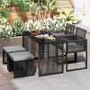 5 Pieces Patio Dining Set with Ottomans-Gray