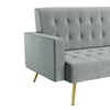 Modern Luxury Velvet Sofa Bed Grey 3 Seater Nonwoven Contrast Gold Metal Legs