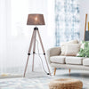 Free Standing Floor Lamp Bedside Light with Tripod Holder Fabric Shade Grey
