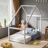 Solid Pine Wood Kids Toddlers Bed House Shape Frame Floor Slat Bedframe Bedstead