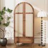 Modern Walnut Wardrobe 79x50x175cm: Fabric Doors, Storage Drawer, Wooden Legs