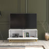 TV Unit I 100cm Cabinet I White Fluted Doors I Gold Metal Base I Modern