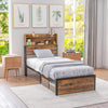 Single - Industrial Style Single Bed Frame with Storage Headboard and Underneath