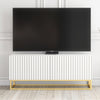 TV Unit I 100cm Cabinet I White Fluted Doors I Gold Metal Base I Modern
