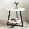 Round 2 Tier Coffee Table Side Table White Marble Effect End Table Living Room