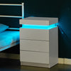 Bedside Tables White High Gloss LED Cabinets 3 Drawers Nightstand Modern Bedroom