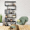 6 Tiers S-Shaped Display Bookshelf Wooden Free Standing Storage Shelf Black