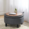 Chesterfield Ottoman Storage Footstool Wooden Coffee Table Linen Pouffe Buttoned