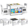 Kids Table & Chairs Set 3-Piece Kids Play Furniture Set w/Storage Boxes-Grey