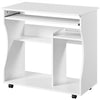 Computer Desk with Wheels & Shelves White MDF for Office Home PC Laptop Study