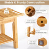Bathroom Shower Bench 2-Tier Organizer Stool Bamboo Bathtub Seat w/Storage Shelf