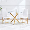 2x White Faux Leather Dining Chairs&Round Clear Glass Dining Table Golden Legs