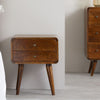 Solid Mango Wood Bedside Table – Mid-Century Style, 2 Drawer, Chestnut