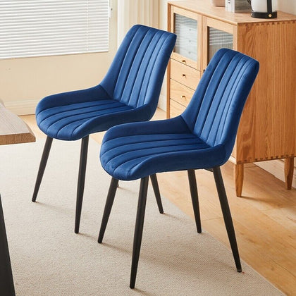 2pcs Dining Chairs Set Ergonomic Velvet Padded Seat Back Restaurant Chair Fabric