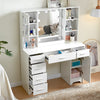 White Dressing VanityTable Wood Makeup Desk with LED Mirror 6 Drawers 2 cabinet