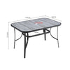 Wood Grain Effect Garden Table Outdoor Metal Glass Patio Table with Parasol Hole