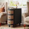 Solid Wood Side Table, 3-Drawer Rattan w/ Exquisite Embossed Handles Living Room
