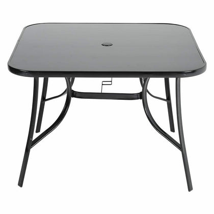 105cm Black Square Garden Table Metal Frame Patio Dining Table with Parasol Hole