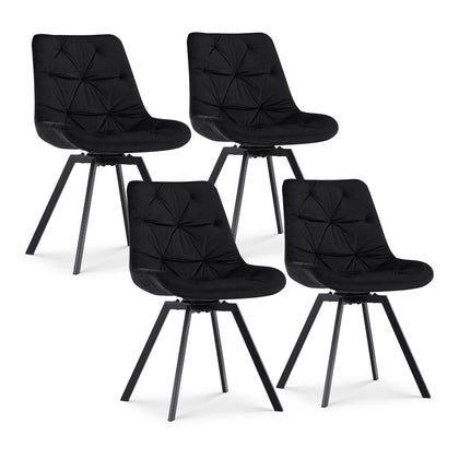 4xBlack Swivel Dining Chairs Velvet Padded Seat Dining Room Kitchen