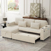 L Shaped 3 Seater Sofa Convertible Sofa Bed with Storage Chaise Corduroy Beige