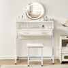 LED Mirror Dressing Table Makeup Desk Wooden Chair 2 Drawers W/Metal Leg